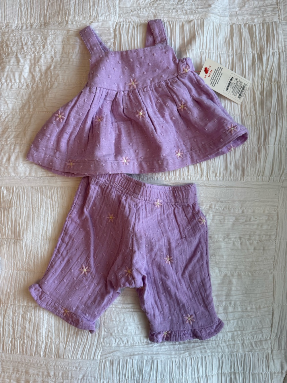 Cat & Jack Lavender Floral Embroidered Baby Girls Matching Set